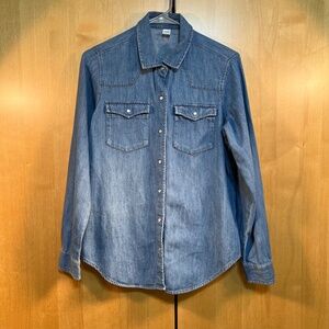 Western Style Denim Shirt Old Navy Sz M Long Sleeve